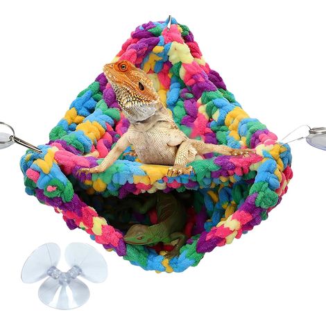 Hamac Dragon Barbu Double Couche,hamac Dragon Barbu Lit pivotant pour Terrarium tissé à la Main Hamac pour Reptiles avec Crochets et ventouses pour Petits Reptiles (1/4)