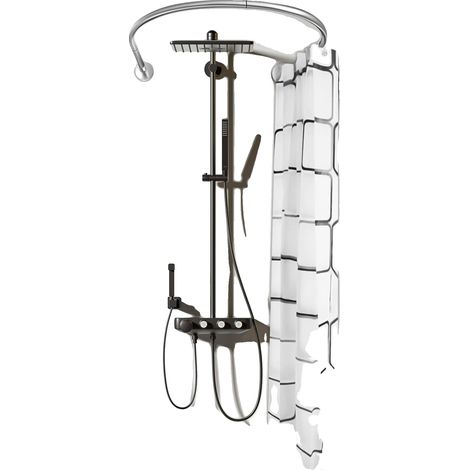 Cortina de ducha, tejido de poliéster impermeable, resistente al moho, capacidad de carga de 20 kg, fácil de limpiar, componentes de acero inoxidable. (1/5)