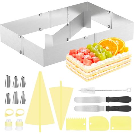 1 Cadre Pâtisserie Extensible,Acier Inoxydable,Moule à Gâteau Rectangulaire,Hauteur 8cm,Cuisine Professionnelle (1/5)