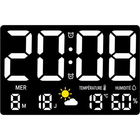 Horloge murale numérique station météo LED blanc avec thermomètre et hygromètre réf 3701 530 g – Livraison gratuite