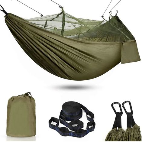 Hamac de camping avec moustiquaire, hamac de voyage extérieur, 240 x 120 cm, charge maximale 200 kg, vert