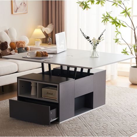 Table basse relevable multifonction 100 x 51 x 47 cm en panneau de particules gris DESVIAE (1/5)