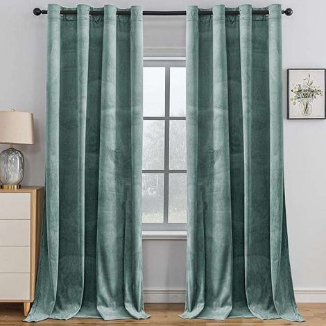 Tende oscuranti in velluto 140×160 cm, termoisolanti, verde chiaro
