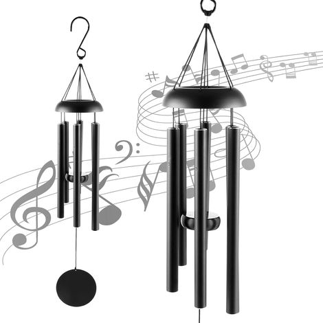 Carillon à Vent de Jardin Noir, 6 Tubes Carillons Éoliens en Métal 83 cm, Bells Carillon Éolien Cloches pour Extérieur, Décoration de la Maison (1/5)