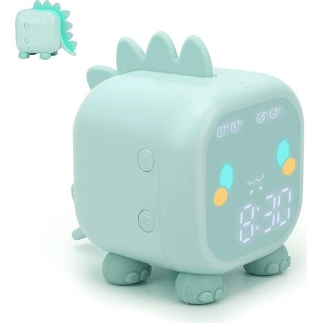 Réveil lumineux enfant – Multifonction avec veilleuse réglable – Simulation lever/coucher de soleil – Commande vocale – Rechargeable (vert) (1/5)
