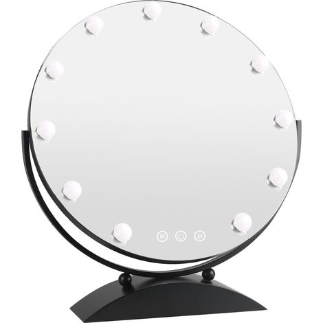 Miroir de Maquillage Hollywood , rotondo 50 cm- avec 11 Ampoules, LED Réglables Dimmables, Tactile, 3 Modes d'Éclairage, Miroir Lumineux- noir (1/5)