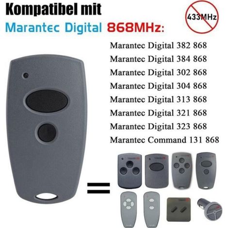 Télécommande manuelle pour porte de garage – Compatible Marantec Digital 302, 384, 304, 313, 321, 323, 131 à 868 MHz – 2 bout