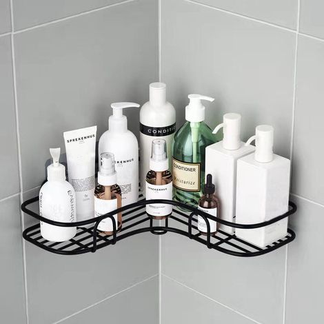 Estante de ducha esquinero sin taladrar, estante de baño, jabonera de acero inoxidable para baño, accesorios de baño con 8 adhesivos, almacenamiento de cocina (negro) (1/5)