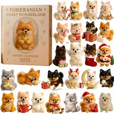 Calendrier De Lavent - Ornements Chien - Acrylique 2D - 24 Compartiments - Idéal Pour Noël - Pour Amateurs De Poméraniens - Lot De 1 (1/3)