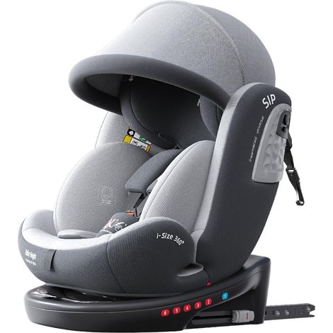Siège auto pivotant 360° avec ISOFIX pour enfant de 40 à 150 cm (0-36 kg), de 0 à 12 ans, groupes 0+/1/2/3, dos à la route avec 5 positions d'inclinaison, pare-soleil, certification R129 (Gris) (1/5)