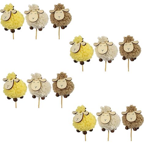 Pecora di pasqua decorazioni pasquali addobbi per casa vetrine negozi set12 stelo con agnello in tessuto (1/5)