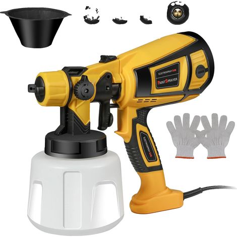 Pistolet à Peinture, Capacité de 1400ml, 3 Modèles de Pulvérisation, jaune (1/2)