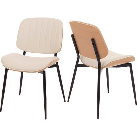 Set 2 sedie per sala da pranzo HHG-182, cucina, ecopelle legno curvato (370g/m²) Oeko-Tex MVG, naturale, bianco
