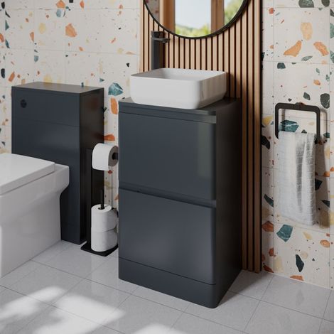 Bathroom Cloakroom Vanity Unit Storage Cabinet Countertop Wash Basin Grey 500mm (1/5)