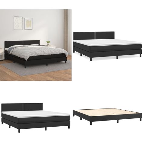 Sommier à lattes de lit avec matelas Noir 180x200 cm Similicuir - Lit Double - Lit Plateforme - Matelas À Ressorts Ensachés - Têtière Ajustable - Simili Cuir - Home & Living (1/5)