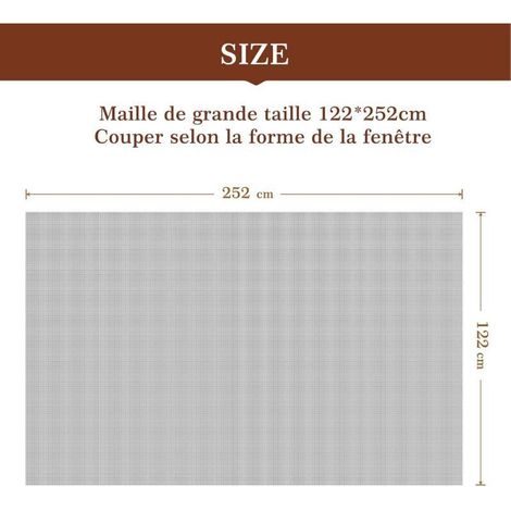 Moustiquaire sur mesure 122 cm x 252 cm en fibre de verre résistante aux UV, vendue au mètre, protection anti-moustiques - Grise (1/3)