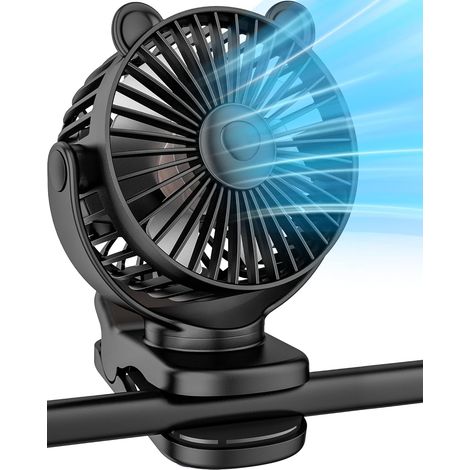 Ventilateur à pince portable pour poussette, mini ventilateur de bureau rechargeable USB rotatif à 360°, 3 vitesses, petit ventilateur personnel et mignon pour la maison, le bureau et les voyages-Aqua (1/5)
