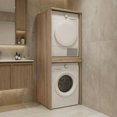 Meuble machine à laver et sèche-linge décor chêne NIX (1/5)