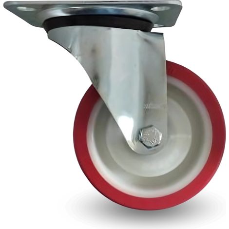 Rueda giratoria, juego de ruedas, 100 mm, 200 kg, jppu 1001 ROJO, poliuretano (1/5)