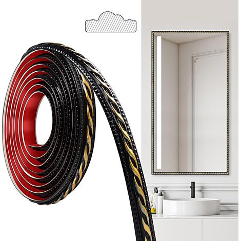 Moulures en PVC, 300cm×2cm, Autocollantes, Pour Plafonds, Moulures Murales Pour Bordures de Murs, Cadres de Miroirs, Plafonds, Plinthes, Armoires(Noir Or) (1/5)