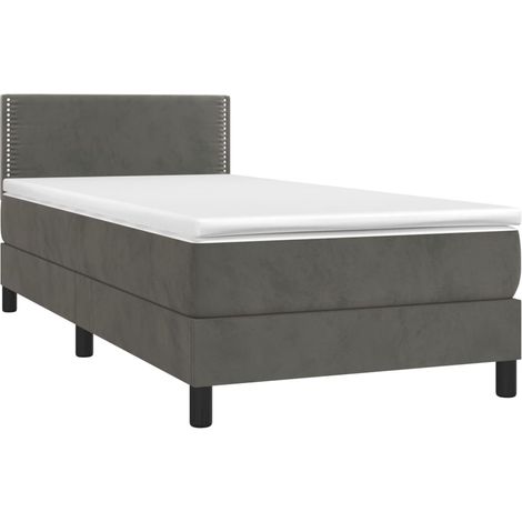 Struttura letto a LED con testiera a molle, materasso 90x200 cm, tessuto in velluto grigio scuro TDL0208252