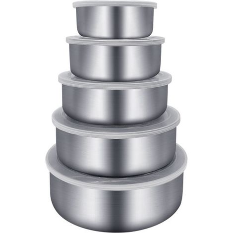 Boîte En Acier Inoxydable - 5 Pièces - Capacités 0,3 L 0,51 L 0,82 L 1,22 L 1,7 L - Avec Couvercles Étanches - Pour Réfrigérateur Congélateur Et Stockage Cuisine (1/5)