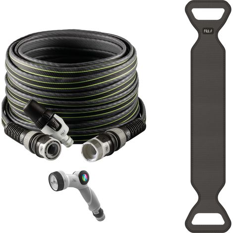 FITT FORCE PLUS 5/8" 15m, Wasserschlauch für den Garten zur Bewässerung, kompakt, leicht und robust für intensive Verwendung mit Lanze, Multifunktions-Pistole und Hose Caddy, Grau mit grünen Streifen