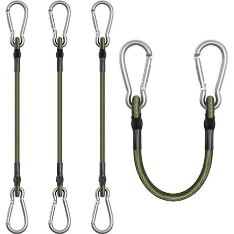 Lot de 4 cordes élastiques en latex robustes et portables, avec mousquetons et boucles en alliage. Multifonctionnelles et extrêmement résistantes, ell (1/5)