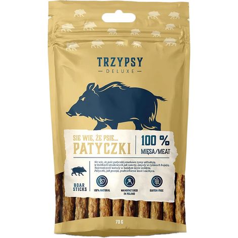 Friandises pour chiens Trzypsy Deluxe, bâtonnets de sanglier 70 g