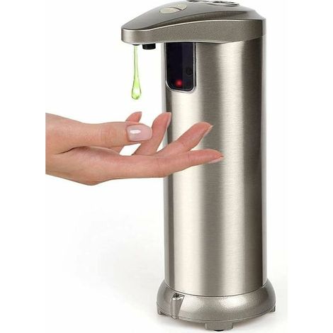 Dispenser automatico di sapone in acciaio inox, 3 impostazioni regolabili, base a tenuta stagna (argento) (1/5)