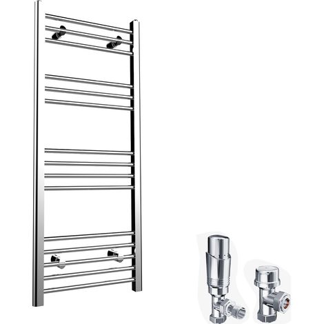 ELEGANT 1200 x 500mm Modern Straight Heated Towel Rail Designer Bathroom Radiator Chrome + Chrome Thermostatic Radiator Valves (1/5)