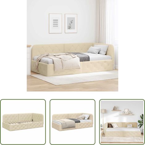 Cadre de lit - Cadre de lit d'angle Crème 90 x 190 cm tissu (1/5)