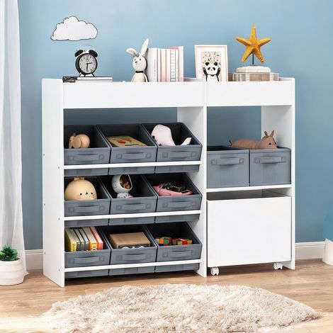Meuble de rangement enfant 11 bacs tissu blanc 105 x 30 x 80 cm (1/5)
