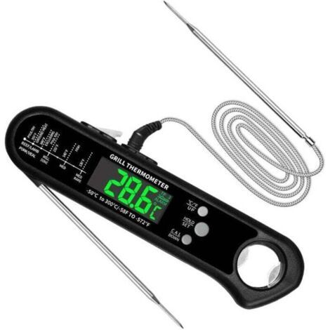Thermomètre de mesure de cuisine Thermomètre de gril Thermomètre de cuisson à , XU,lecture instantanée Thermomètre à viande avec 2 longues sondes et écran LCD pour barbecue - (1/4)