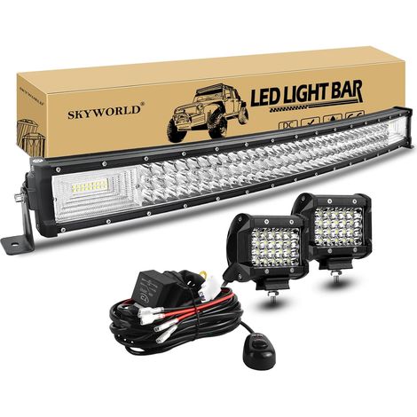 Barre Led Incurvé 80cm 405W avec 2 x Spot Feux Led et 12V Câblage Longue Portée Barres Lumineuses, 10cm 60W Spot Feux Antibrouillard pour 4x4 Offroad Voiture Véhicule Camion Tracteur Quad (1/5)