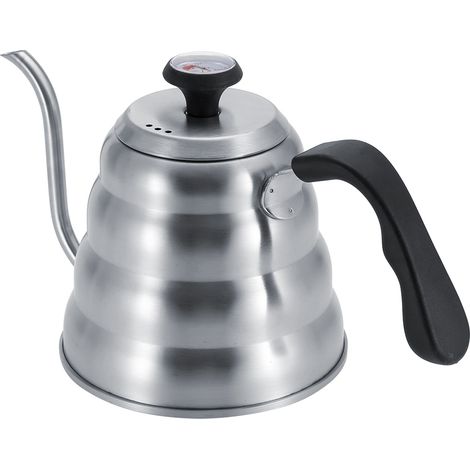 Cafetière/théière en acier inoxydable avec bec verseur à col de cygne et thermomètre intégré, 1,2 L (1/5)