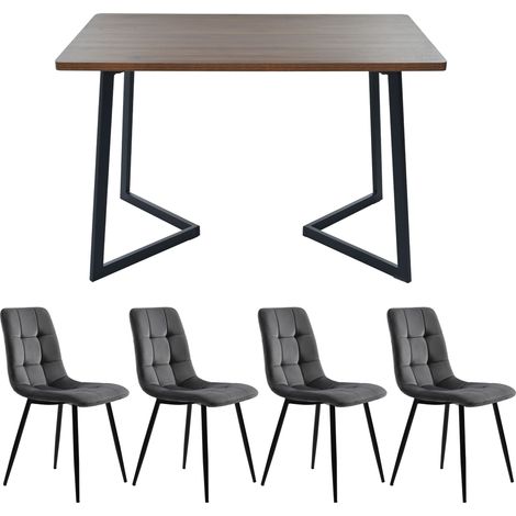 Ensemble table et chaises, 5 pièces, 1 table + 4 chaises, métal et bois, gris foncé (1/5)