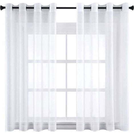 Lot de 2 Rideaux Voilages, Décoration Rideau à Oeillets pour Salon Maison Fenêtre Balcon, Blanc,140x160cm (1/4)