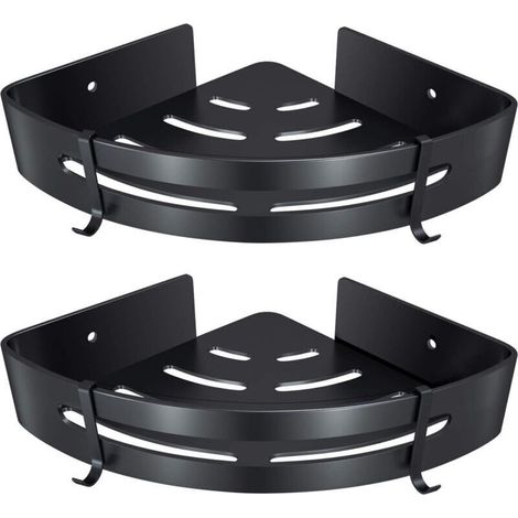 Eckregal fürs Badezimmer, Duschkorb zum Selbstkleben (Dreieck, Schwarz, 2er-Pack)