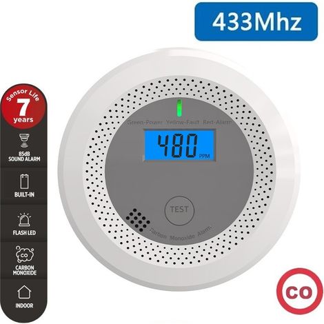 Rilevatore di Monossido di Carbonio Interconnesso RF433 a Batteria