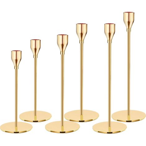 Lot de 3 bougeoirs en laiton doré pour bougies tige et LED 3/4", décoration élégante pour mariage, fête, dîner. (1/5)