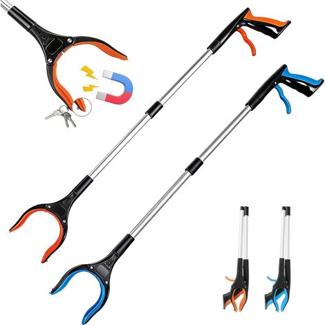 Pince Ramasse Objet Pliable, Lot de 2 Outils de Ramassage avec Tête Rotative et Aimant Pince à Déchet Extension Pinces Telescopique Pince de Préhension pour Âgées,Handicapées,Enceintes,Enfants (1/5)