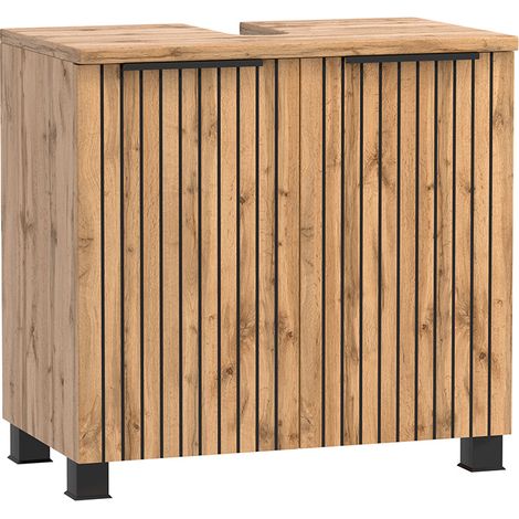 Waschbeckenunterschrank 60cm, Eiche mit gestreifter Front, LIVINGSTON-03 (1/5)