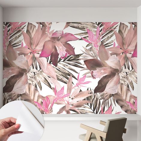 Tapete Selbstklebend - abwaschbar - Tapete mit Motiv - trendige Wanddeko - elegant Fototapete Exotische Blumen 152x104 cm (1/5)