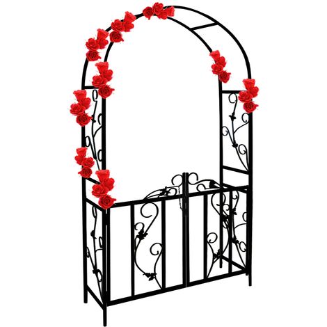 GARDEBRUK® Rose Arch Metal Trellis Garden Archway Climbing Plants Arbour Obelisk  1x rose arch with gate - style 1