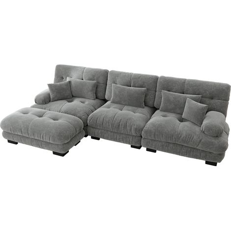 Modulares Ecksofa aus Chenille Grau, Tiefe Sitzfläche, Rückenkissen und Verschiebbare Ottomane (1/5)