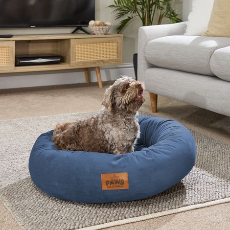 Paws for Slumber Donut Pet Bed, Navy, Medium, 65cm Diameter