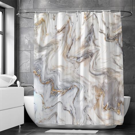 Tenda da doccia impermeabile, grigia, 180 cm, impermeabile, tenda da doccia impermeabile con motivo astratto effetto marmo, aspetto lussuoso (1/5)