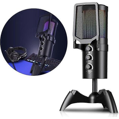 Microphone USB 60 Hz-15 kHz pour PC avec effets de couleur et réduction du bruit (1/4)