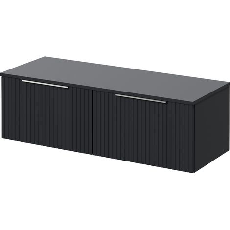 Helix 460 Fluted Satin Anthracite 1200mm Wall Mounted 2 Drawer Vanity Unit for Countertop Basins